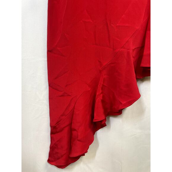 ALEXIS Hazel Bell Sleeve Asymmetric Ruffle Silk Midi Dress Red Size M $565 - Picture 5 of 15